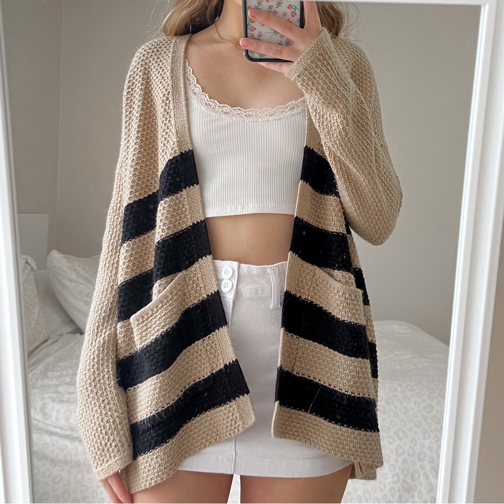 Forever 21 Tan & Black Striped Cardigan